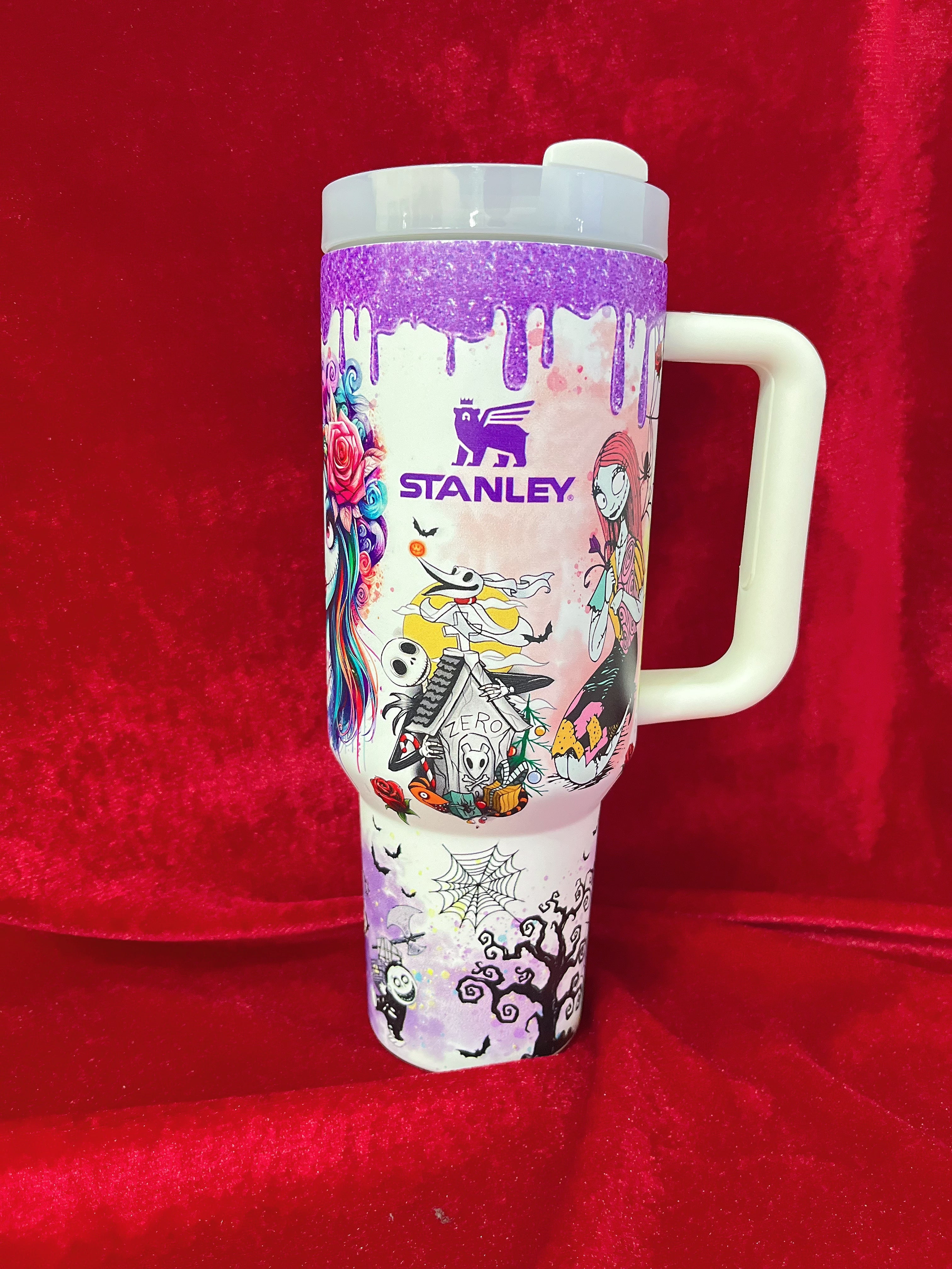 Durable handle close-up of the Jack and Sally Stanley Cup, gothic drinkware