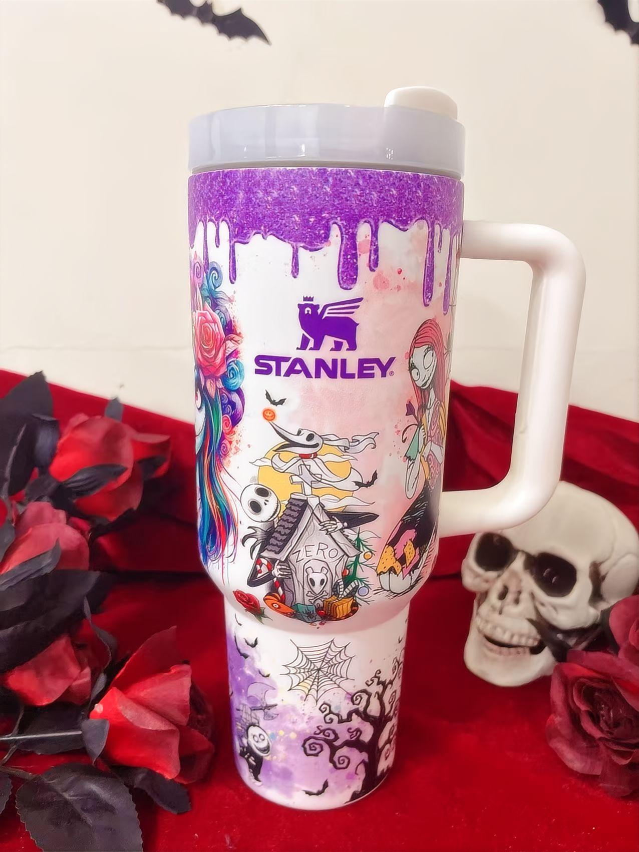 Jack and Sally Stanley Cup tumbler used as a Halloween or Christmas gift idea